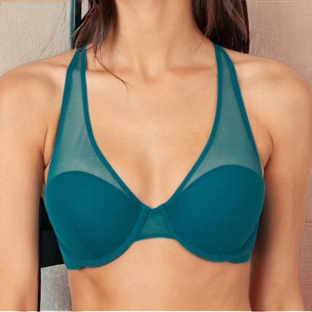 Lively 42180 The Plunge Mesh Insert Underwire Raceback Demi Bra Rich Teal 32DDD